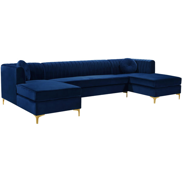 Meridian Graham Navy Velvet 3pc. Sectional IMAGE 1