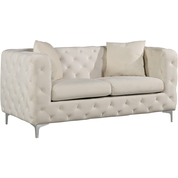 Meridian Scarlett Cream Velvet Loveseat IMAGE 1