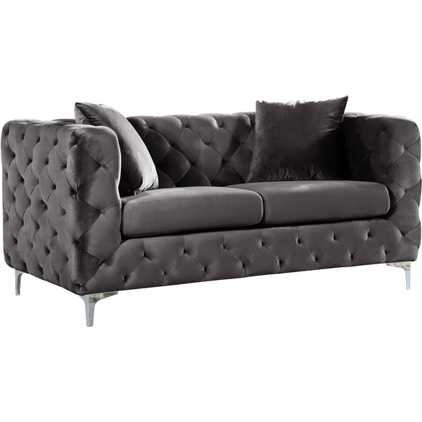 Meridian Scarlett Grey Velvet Loveseat IMAGE 1