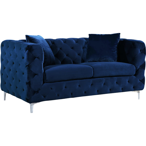 Meridian Scarlett Navy Velvet Loveseat IMAGE 1