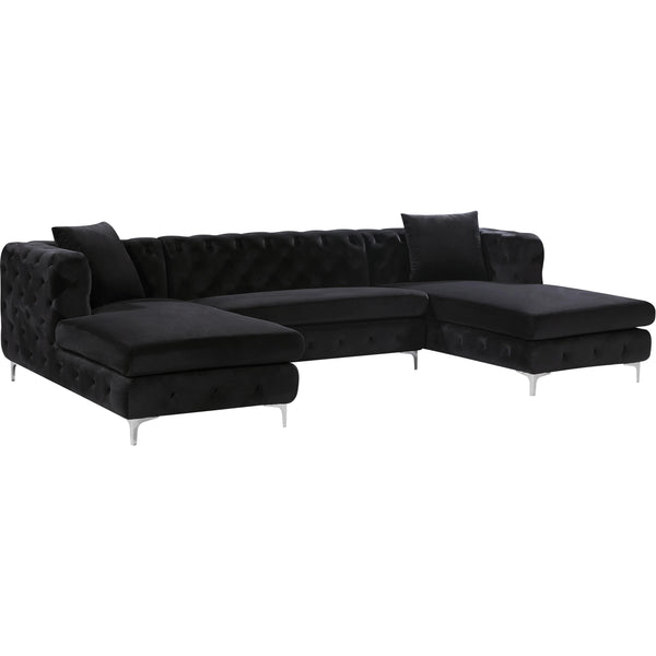 Meridian Gail Black Velvet 3pc. Sectional IMAGE 1