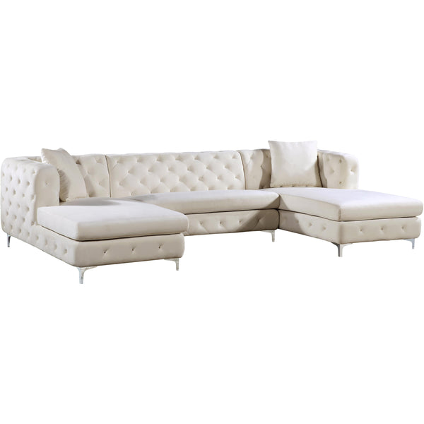 Meridian Gail Cream Velvet 3pc. Sectional IMAGE 1