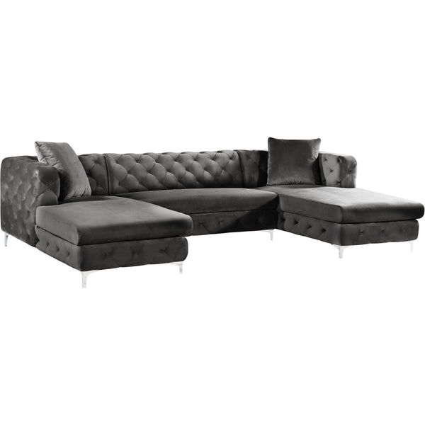 Meridian Gail Grey Velvet 3pc. Sectional IMAGE 1