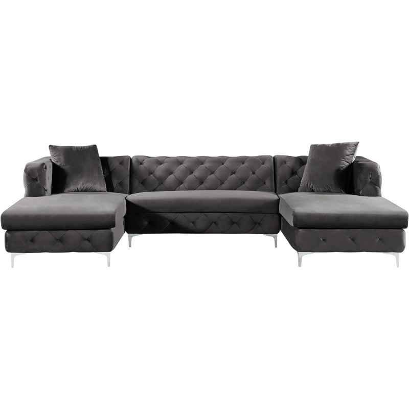 Meridian Gail Grey Velvet 3pc. Sectional IMAGE 2