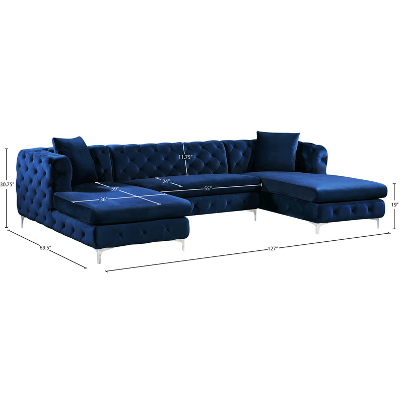 Meridian Gail Navy Velvet 3 pc Sectional IMAGE 6