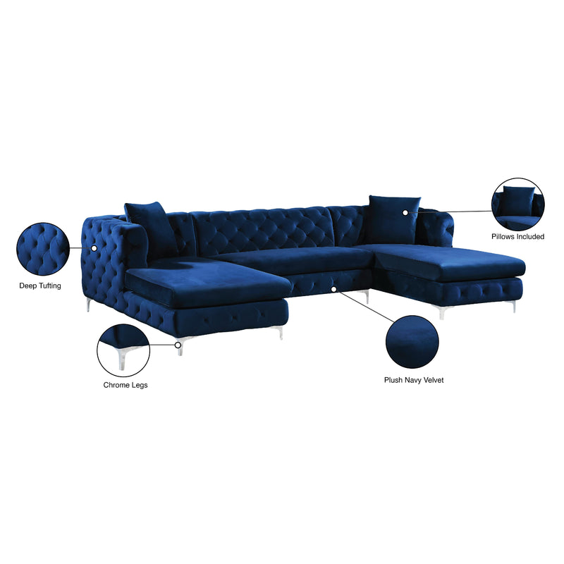 Meridian Gail Navy Velvet 3 pc Sectional IMAGE 7
