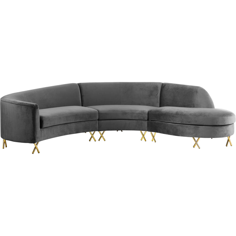 Meridian Serpentine Grey Velvet 3pc. Sectional IMAGE 1