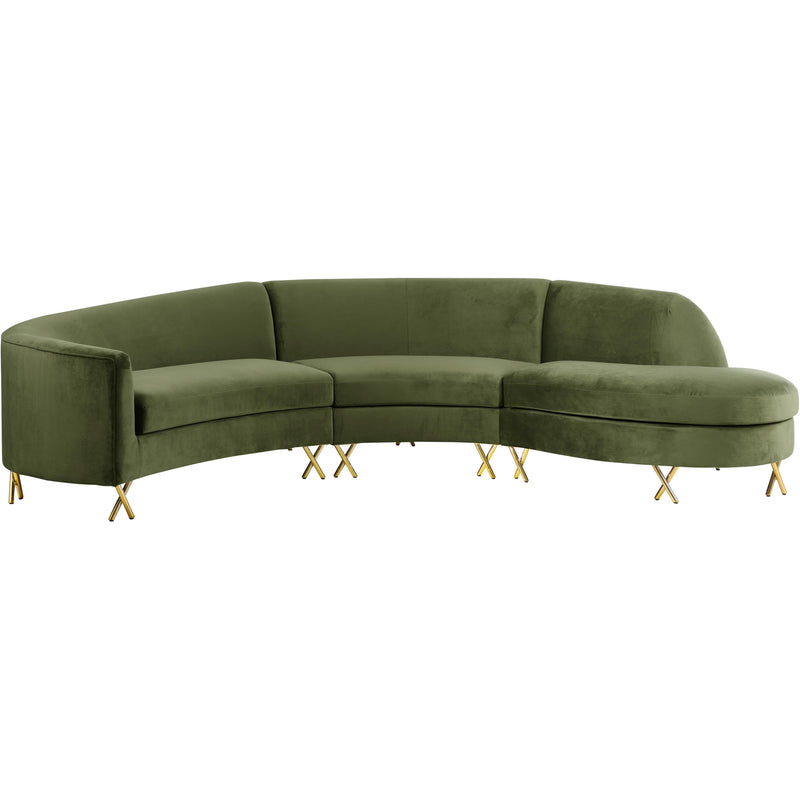 Meridian Serpentine Olive Velvet 3pc. Sectional IMAGE 1