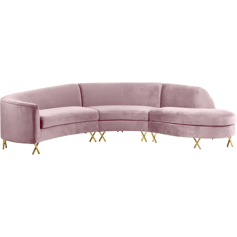 Meridian Serpentine Pink Velvet 3pc. Sectional IMAGE 1