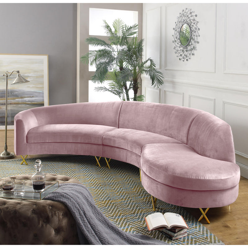 Meridian Serpentine Pink Velvet 3pc. Sectional IMAGE 7