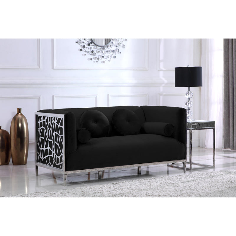 Meridian Opal Black Velvet Loveseat IMAGE 3