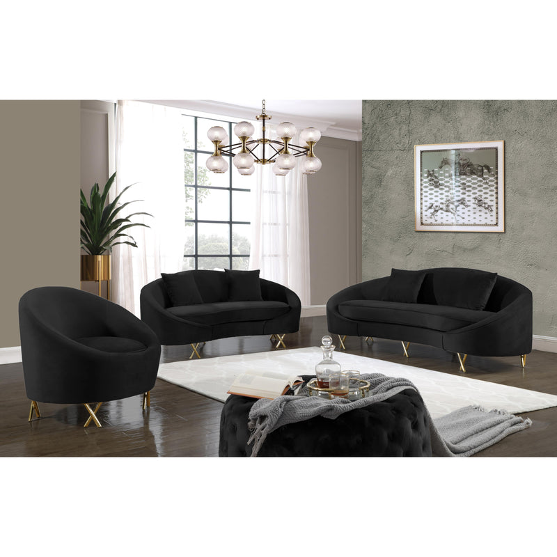 Meridian Serpentine Black Velvet Loveseat IMAGE 6