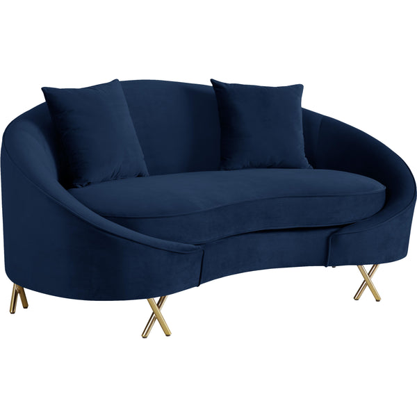 Meridian Serpentine Navy Velvet Loveseat IMAGE 1