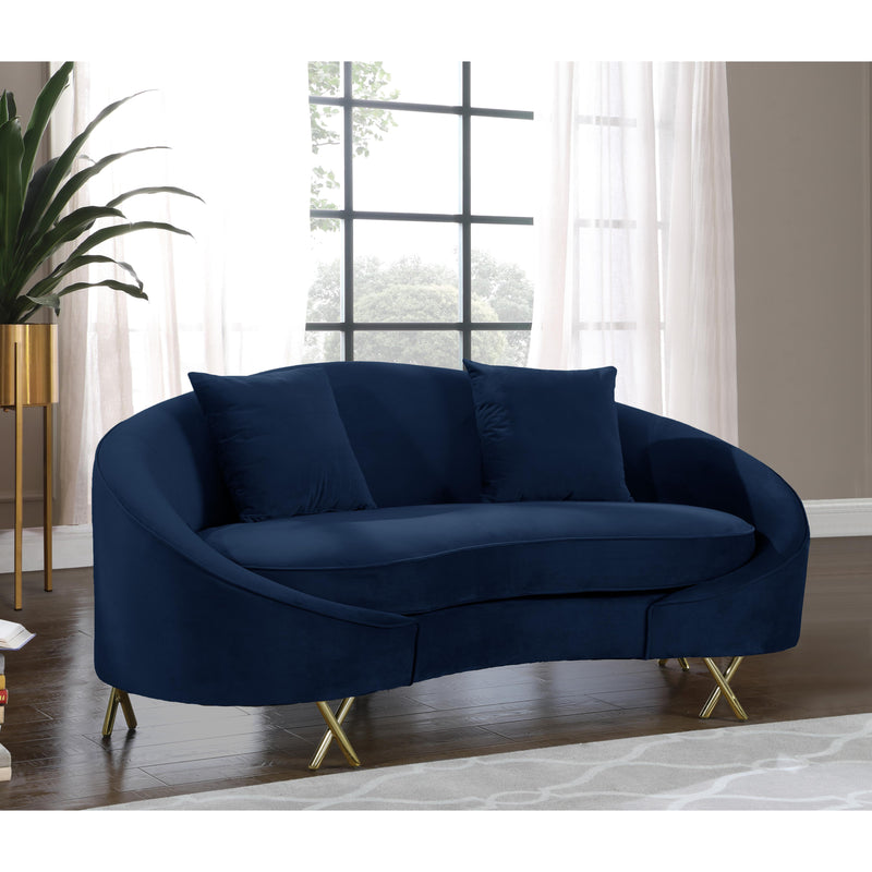 Meridian Serpentine Navy Velvet Loveseat IMAGE 5