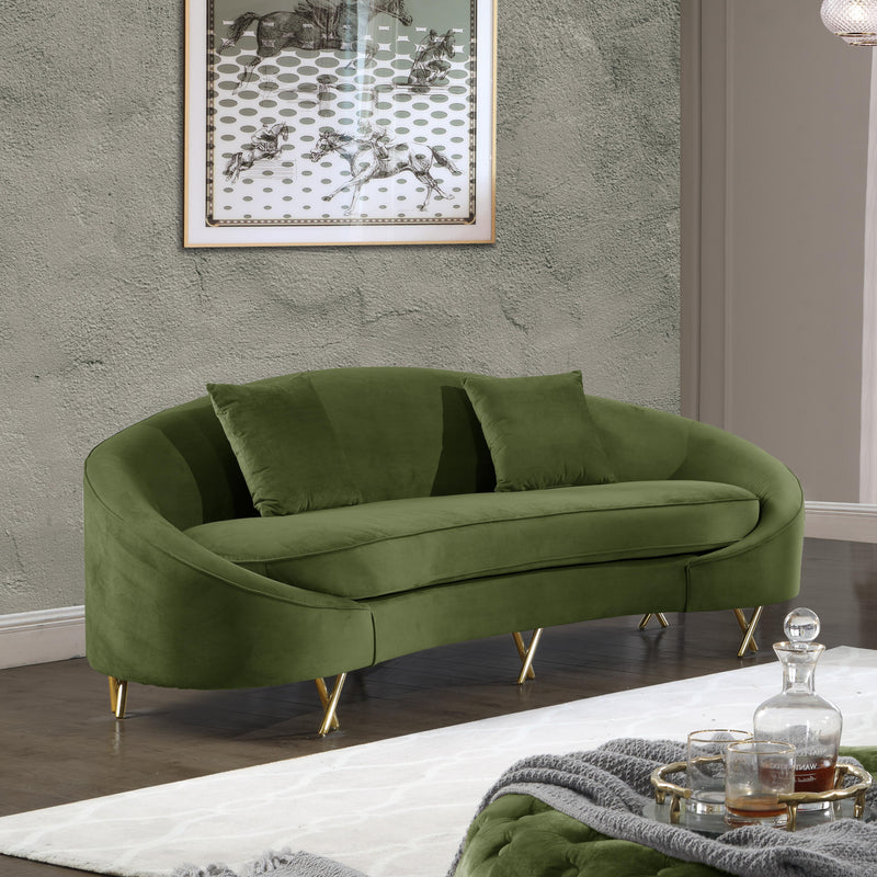 Meridian Serpentine Olive Velvet Sofa IMAGE 5