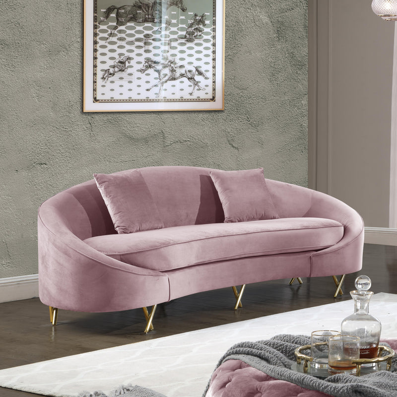 Meridian Serpentine Pink Velvet Sofa IMAGE 5