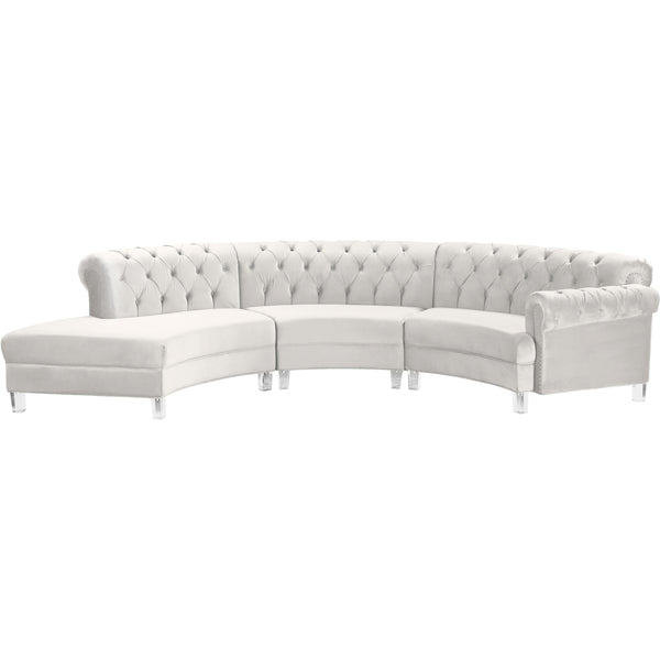 Meridian Anabella Cream Velvet 3pc. Sectional IMAGE 1