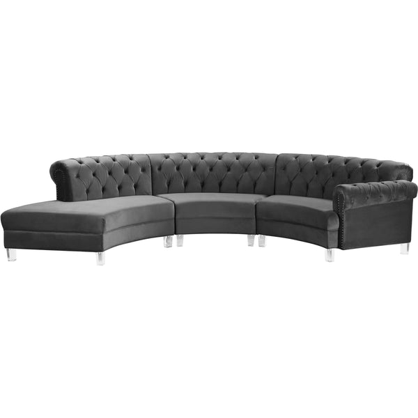 Meridian Anabella Grey Velvet 3pc. Sectional IMAGE 1