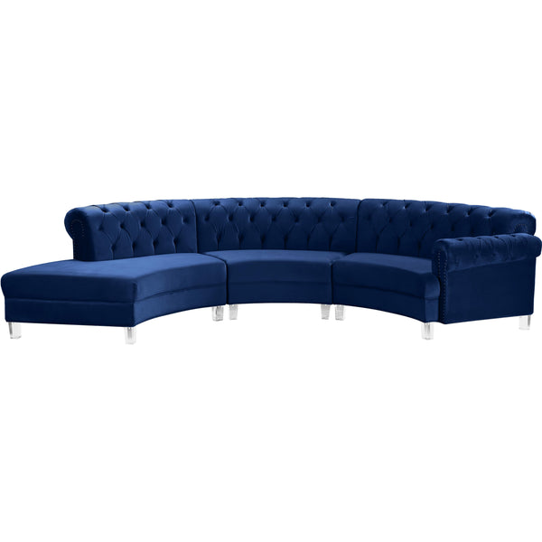 Meridian Anabella Navy Velvet 3pc. Sectional IMAGE 1