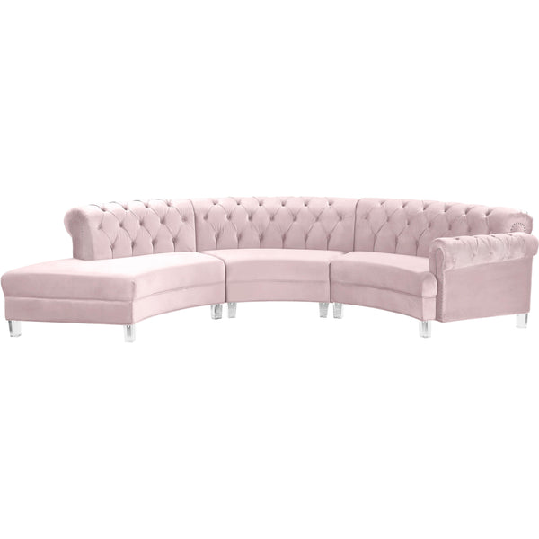 Meridian Anabella Pink Velvet 3pc. Sectional IMAGE 1