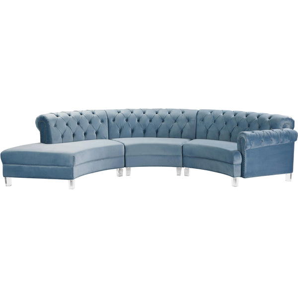 Meridian Anabella Sky Blue Velvet 3pc. Sectional IMAGE 1