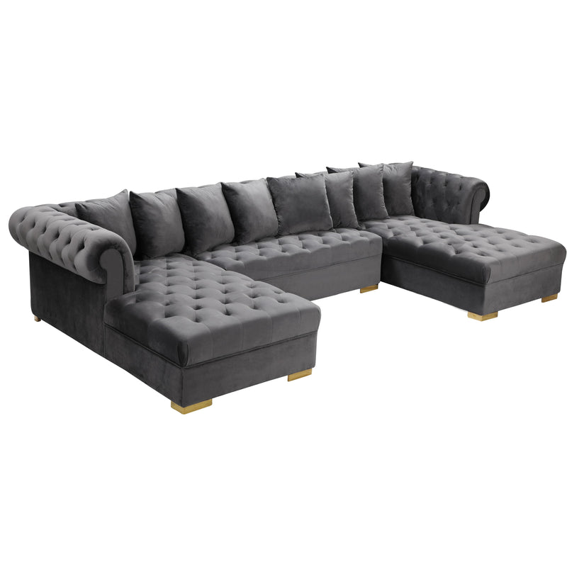 Meridian Presley Grey Velvet 3pc. Sectional IMAGE 1