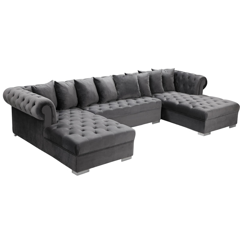 Meridian Presley Grey Velvet 3pc. Sectional IMAGE 2