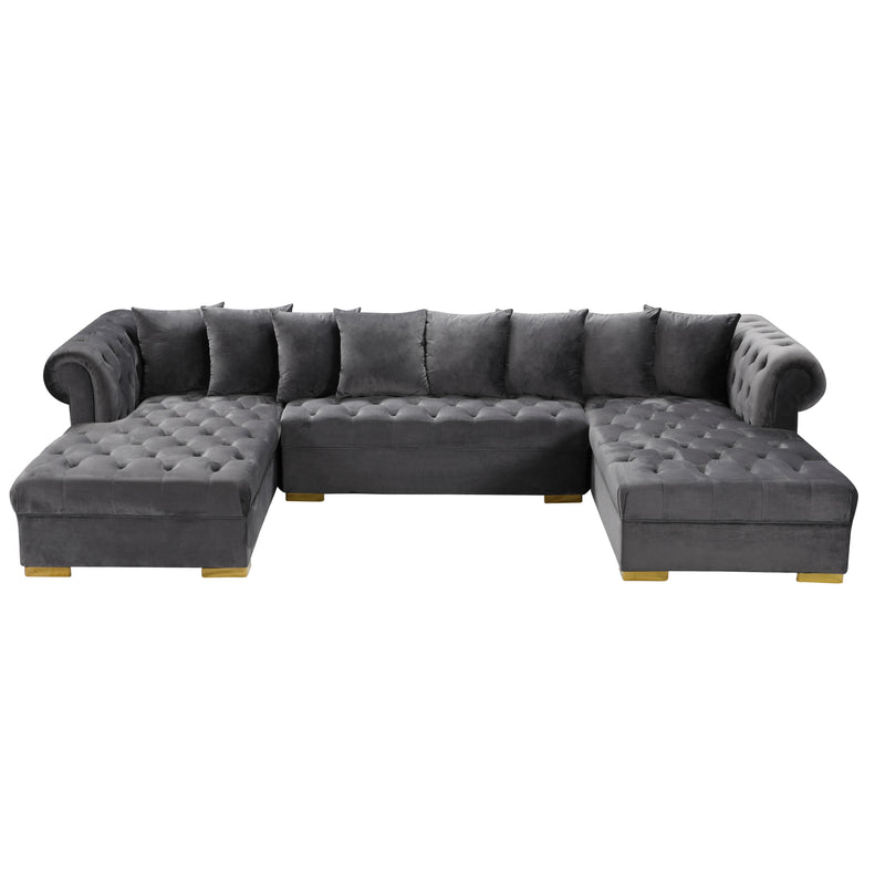 Meridian Presley Grey Velvet 3pc. Sectional IMAGE 3