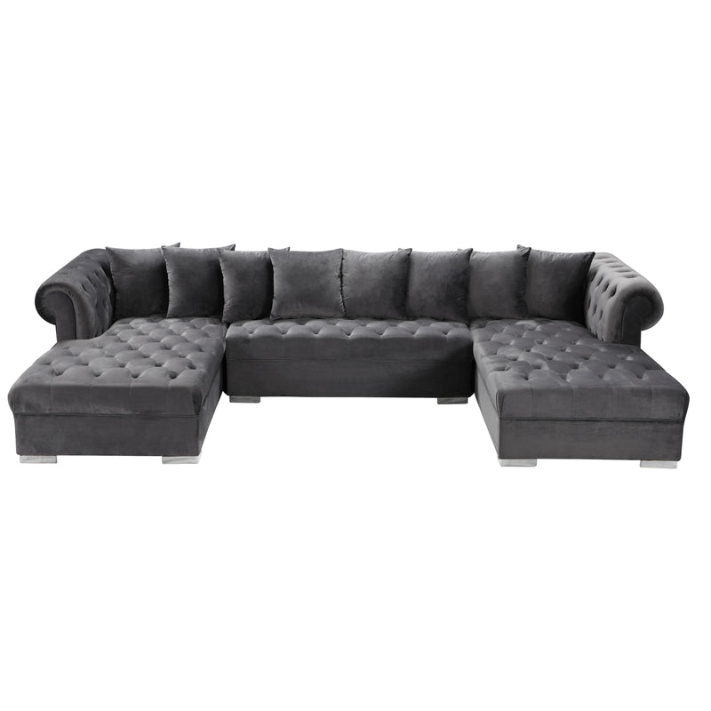 Meridian Presley Grey Velvet 3pc. Sectional IMAGE 4