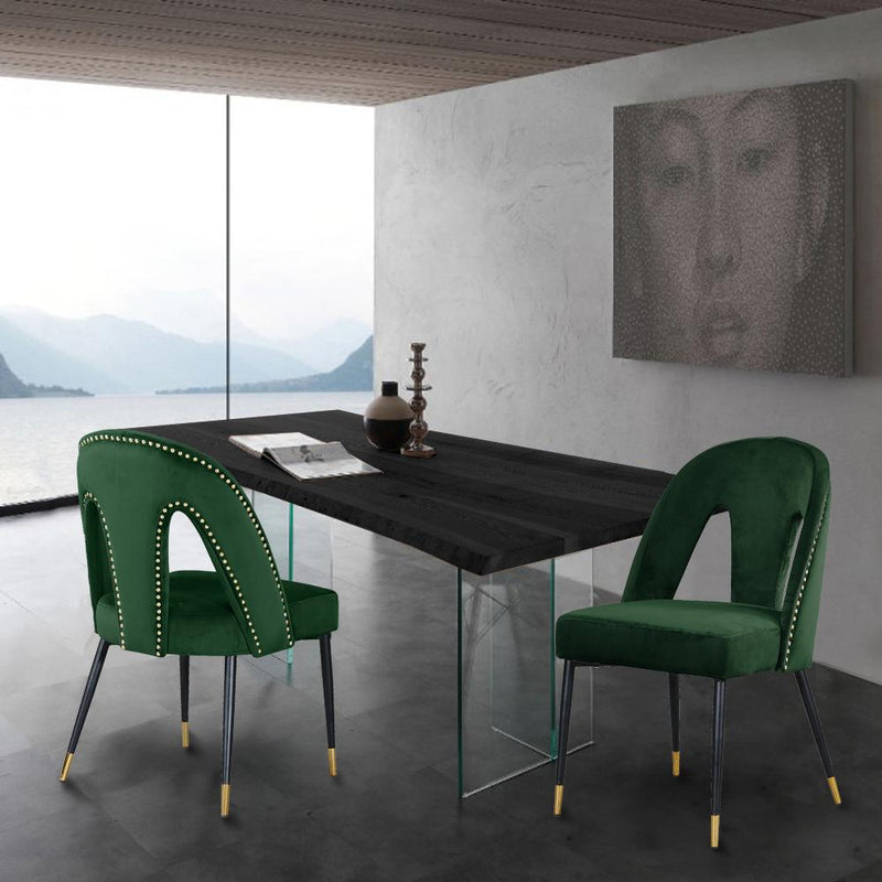 Meridian Akoya Green Velvet Dining Chair IMAGE 4