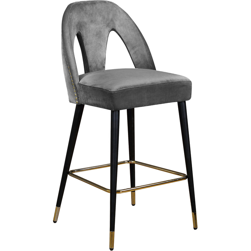 Meridian Akoya Grey Velvet Stool IMAGE 1