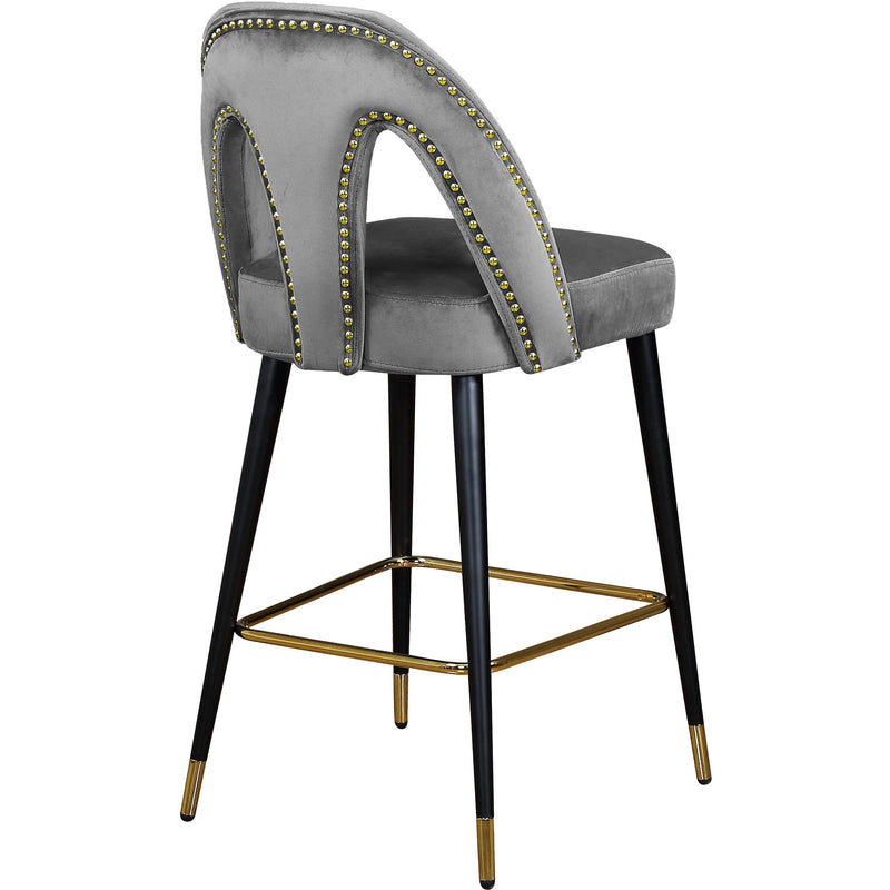 Meridian Akoya Grey Velvet Stool IMAGE 3