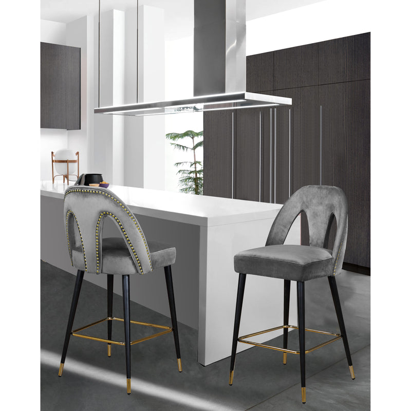 Meridian Akoya Grey Velvet Stool IMAGE 4