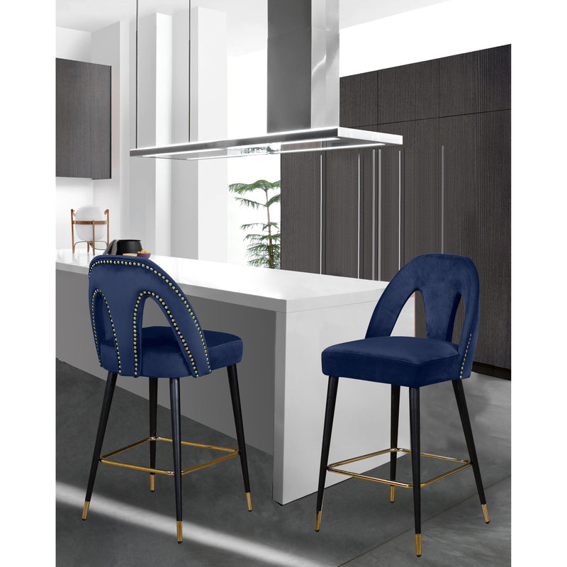 Meridian Akoya Navy Velvet Stool IMAGE 4