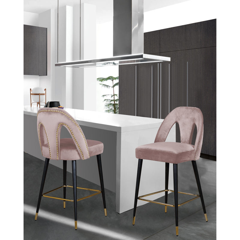 Meridian Akoya Pink Velvet Stool IMAGE 4