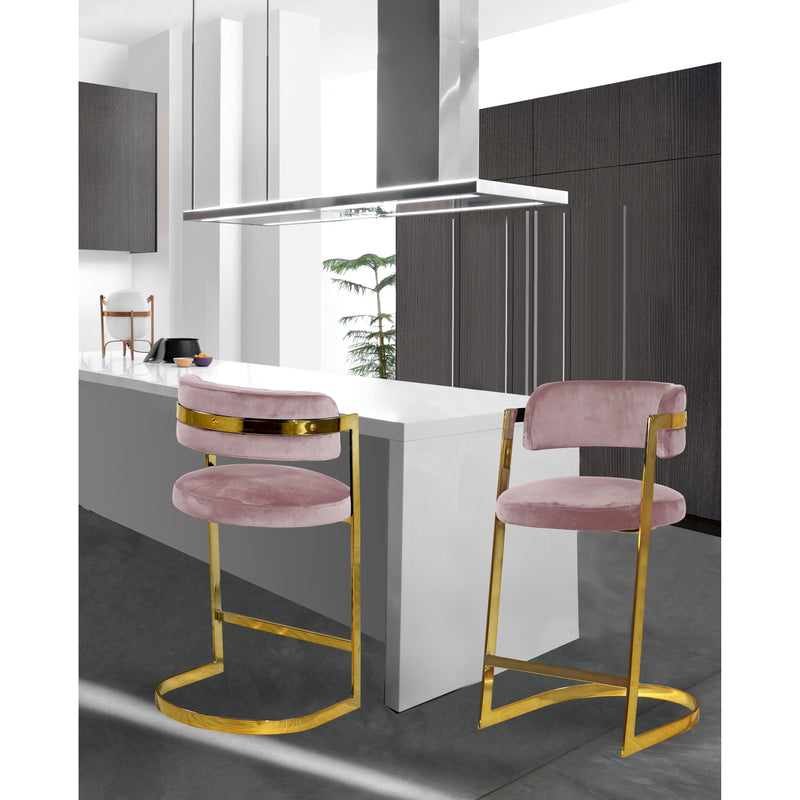 Meridian Stephanie Pink Velvet Stool IMAGE 4