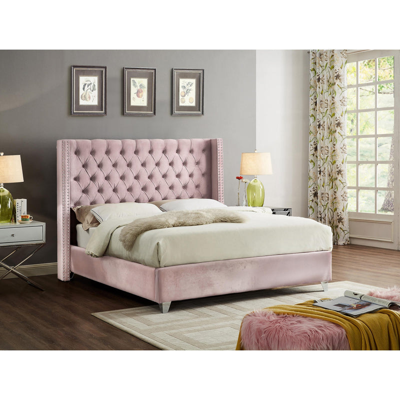 Meridian Aiden Pink Velvet Queen Bed IMAGE 2