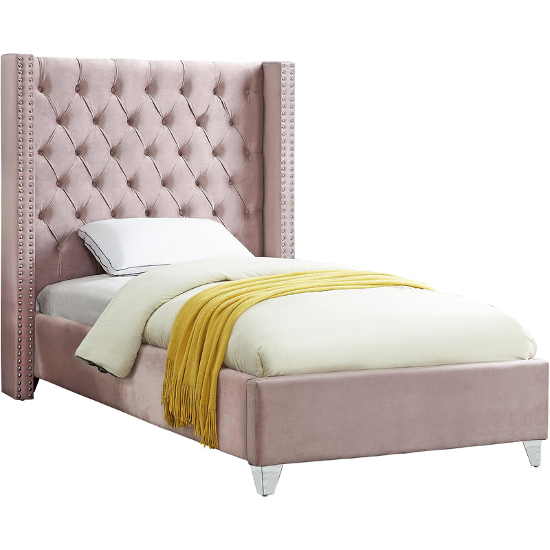 Meridian Aiden Pink Velvet Twin Bed IMAGE 1