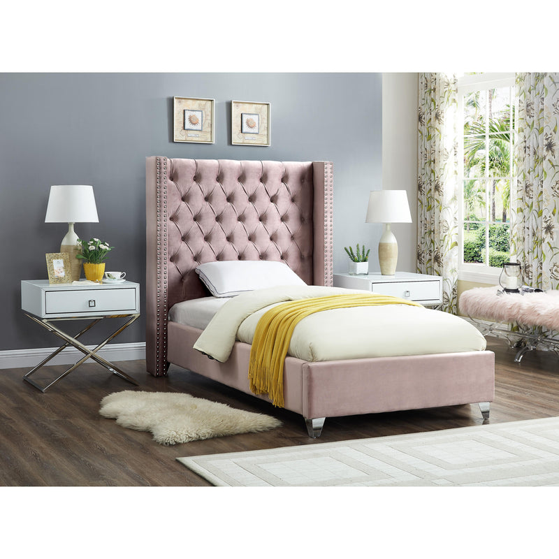 Meridian Aiden Pink Velvet Twin Bed IMAGE 2