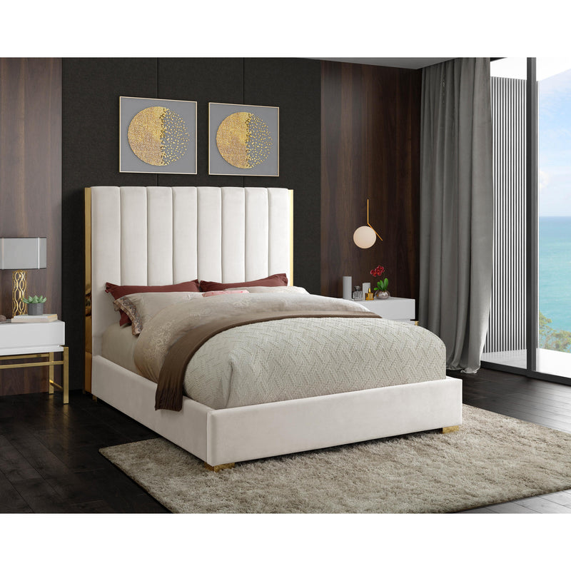 Meridian Becca Cream Velvet King Bed IMAGE 2