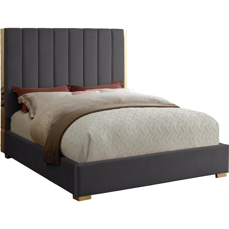 Meridian Becca Grey Velvet King Bed IMAGE 1