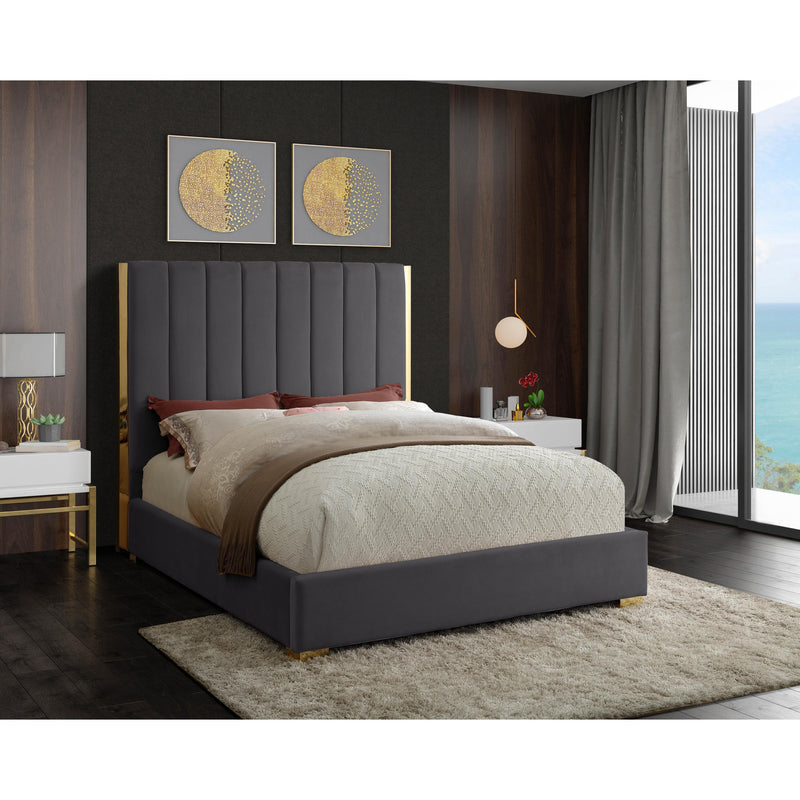 Meridian Becca Grey Velvet King Bed IMAGE 2