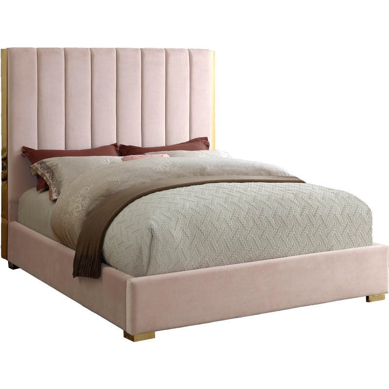 Meridian Becca Pink Velvet Queen Bed IMAGE 1