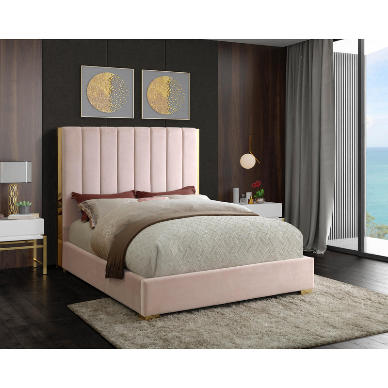 Meridian Becca Pink Velvet Queen Bed IMAGE 2