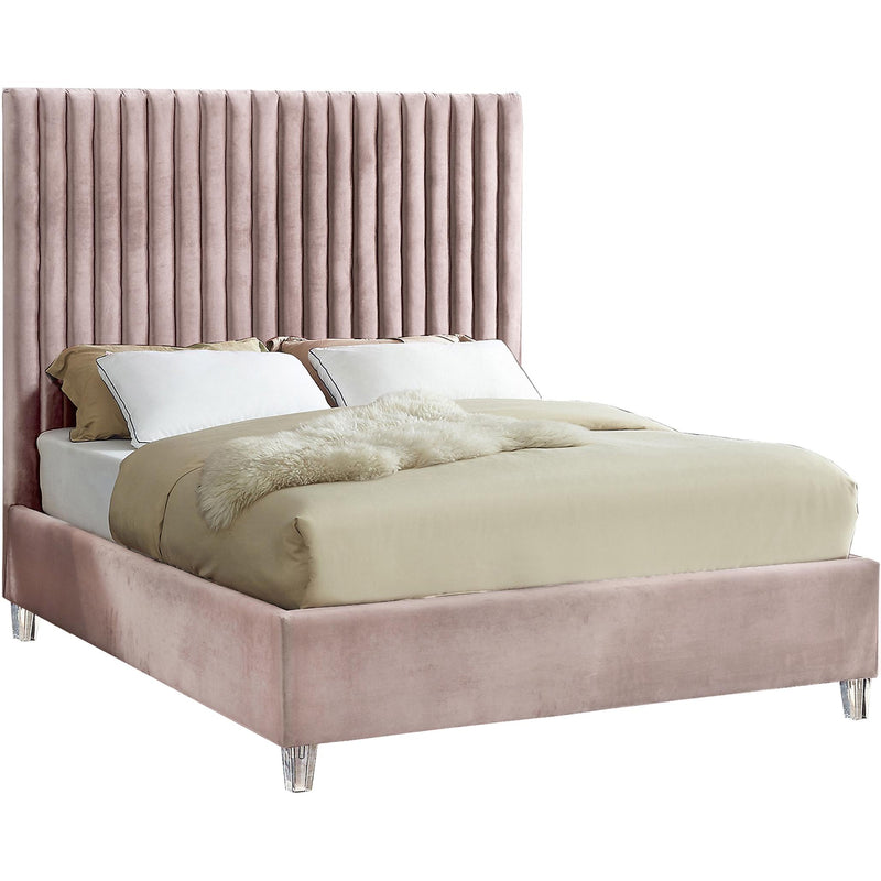 Meridian Candace Pink Velvet Full Bed IMAGE 1