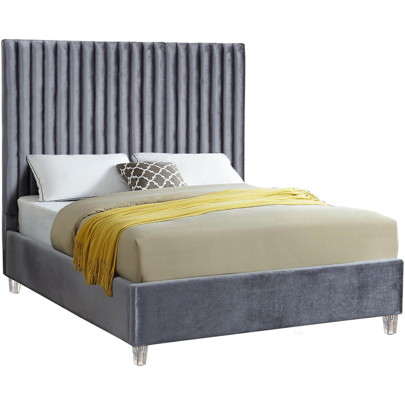 Meridian Candace Grey Velvet King Bed IMAGE 1