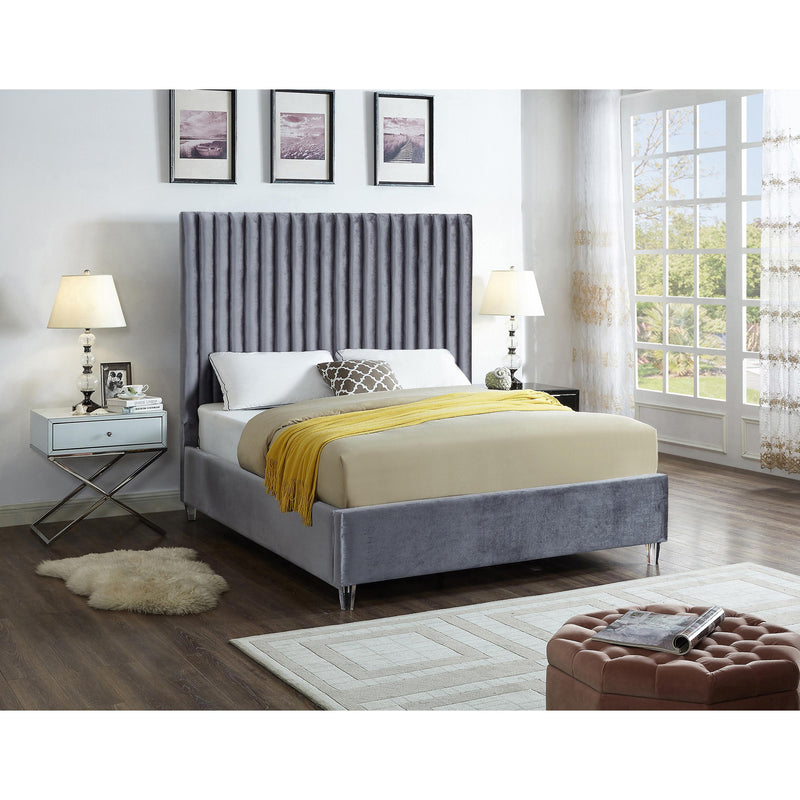 Meridian Candace Grey Velvet King Bed IMAGE 2