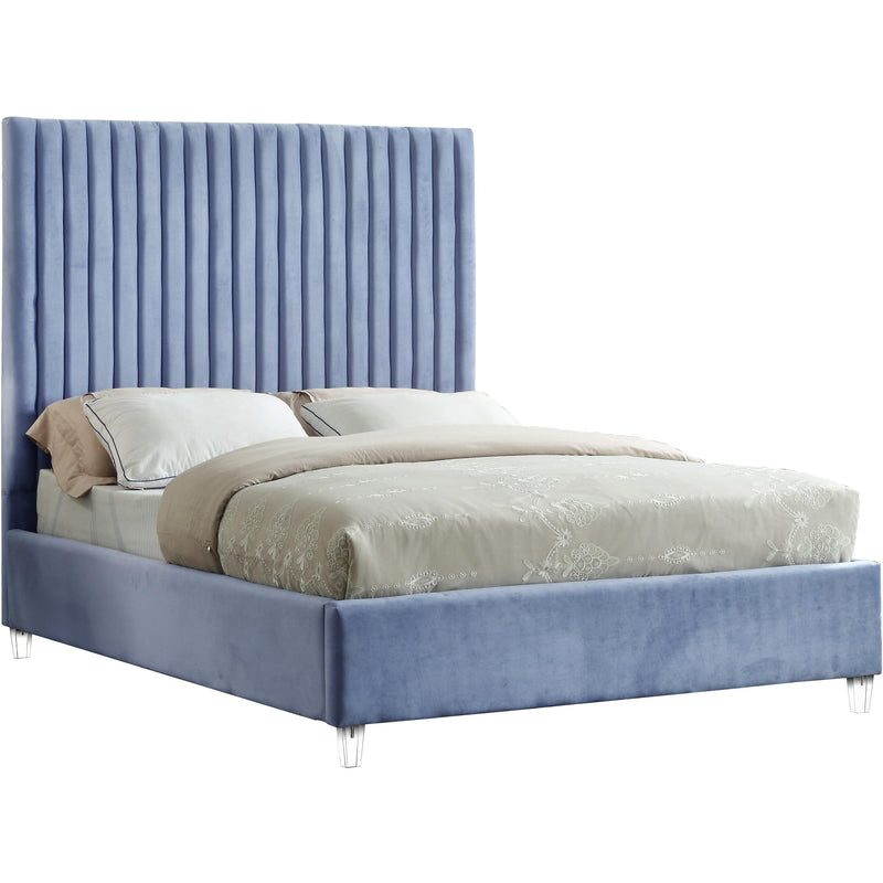 Meridian Candace Sky Blue Velvet King Bed IMAGE 1