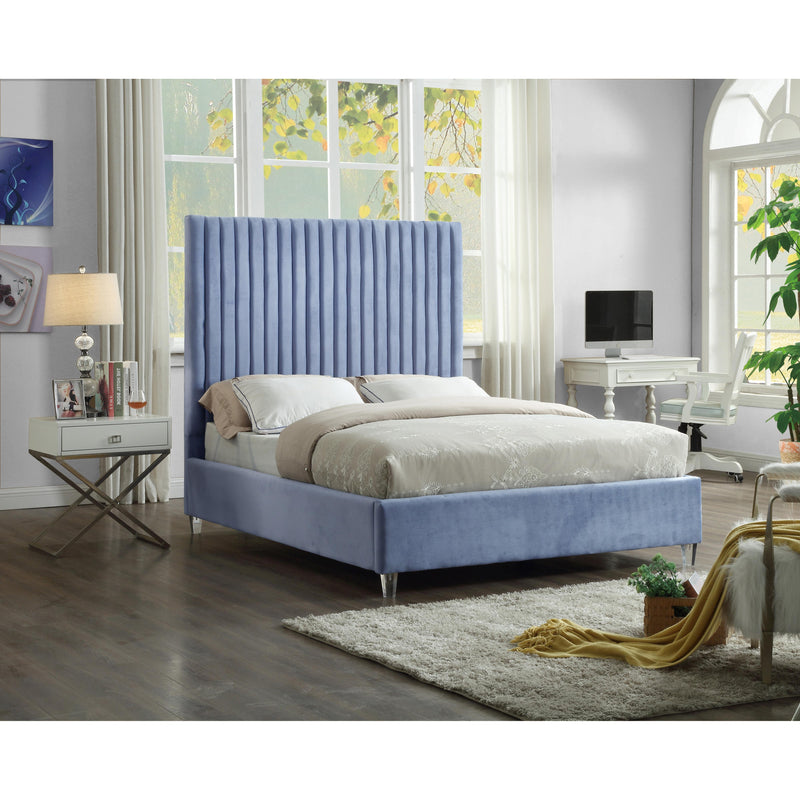 Meridian Candace Sky Blue Velvet King Bed IMAGE 4