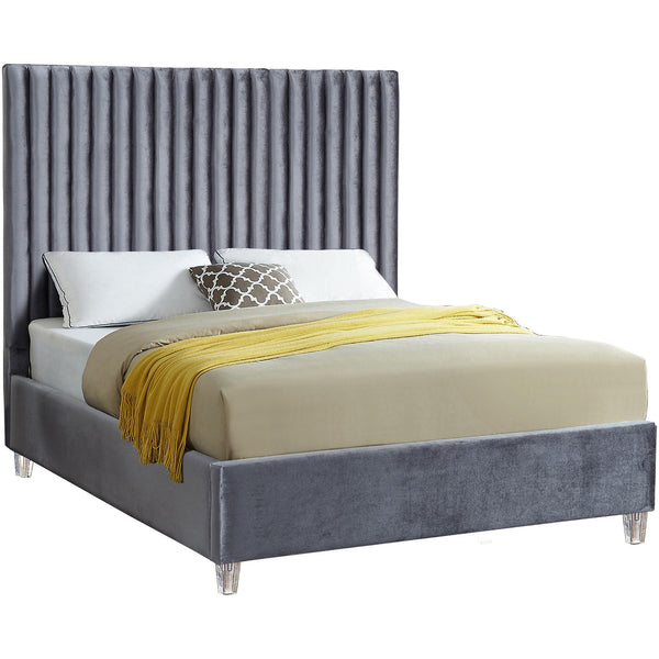 Meridian Candace Grey Velvet Queen Bed IMAGE 1
